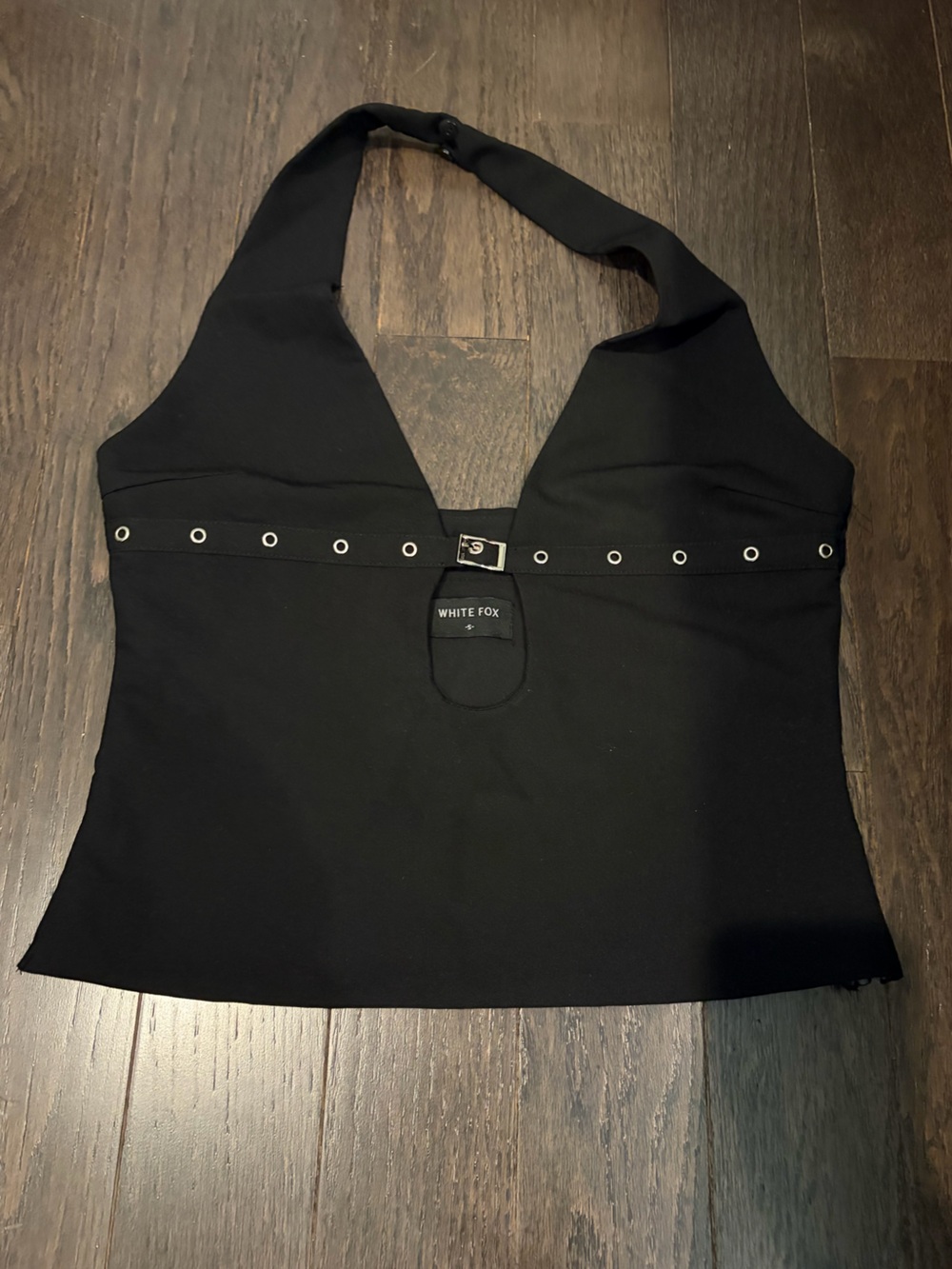 White Fox Black Halter Top